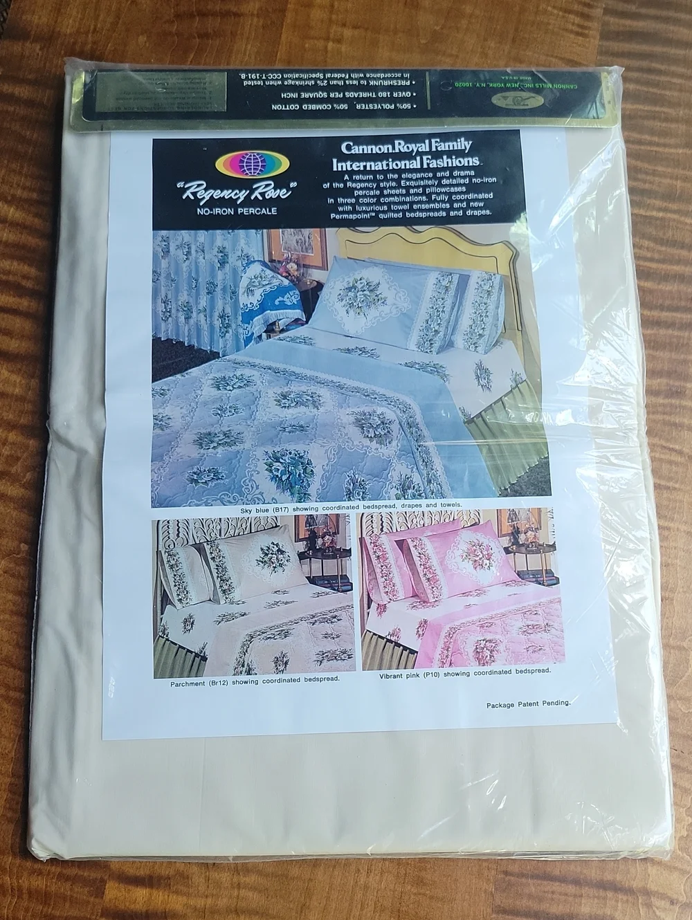 Vintage Cannon Royal Family Twin Flat Sheet 70s Floral Eyelet Lace Border, NEW